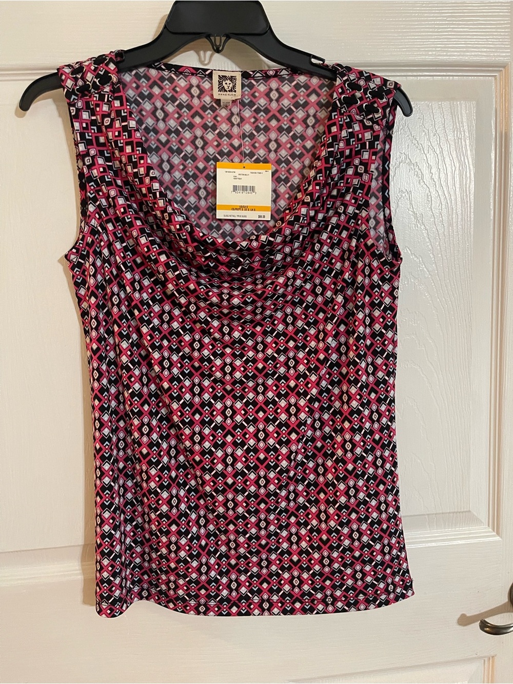 Anne Klein Pink and Black Geometric Sleeveless Cowl Neck Camisole